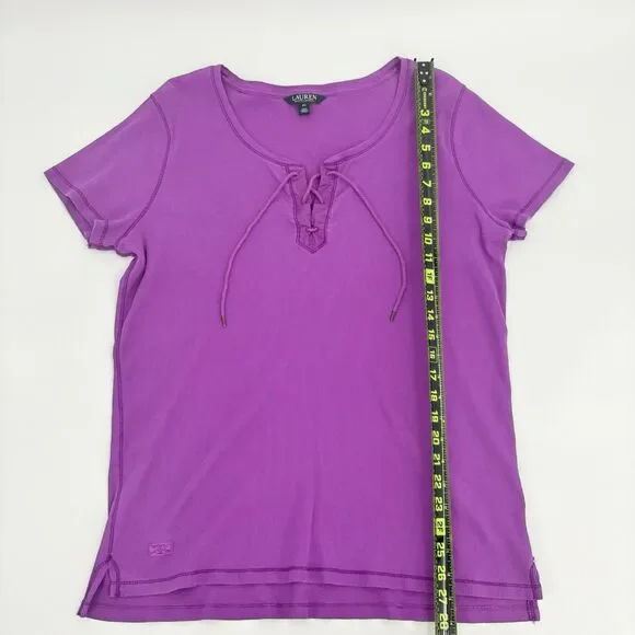 Vintage Ralph Lauren Top Shirt Womens 2X Purple Y2K DIstressed Preppy Cap Sleeve - Picture 5 of 6